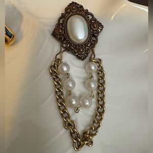 Antique-Inspired Pearl and Bronze Brooch